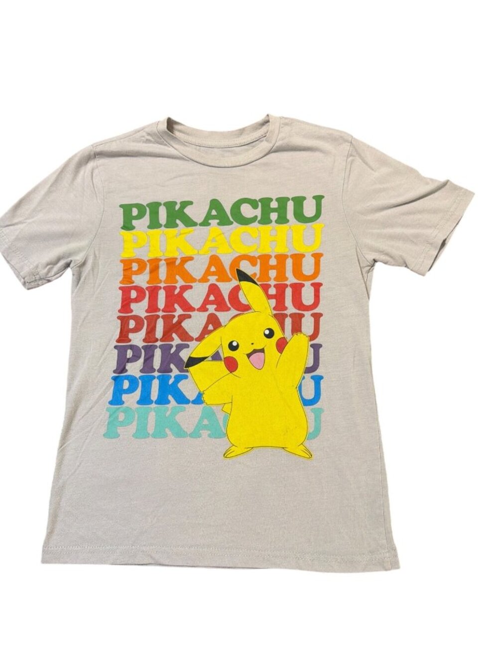 Pokemon Pikachu Kids Front Graphic T Shirt Short Sleeves Rainbow Sz L 10/12